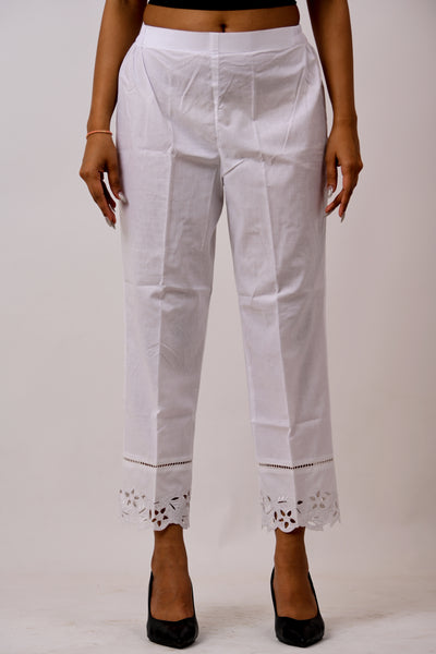 Floral Cutwork Pants - White-shopsneh