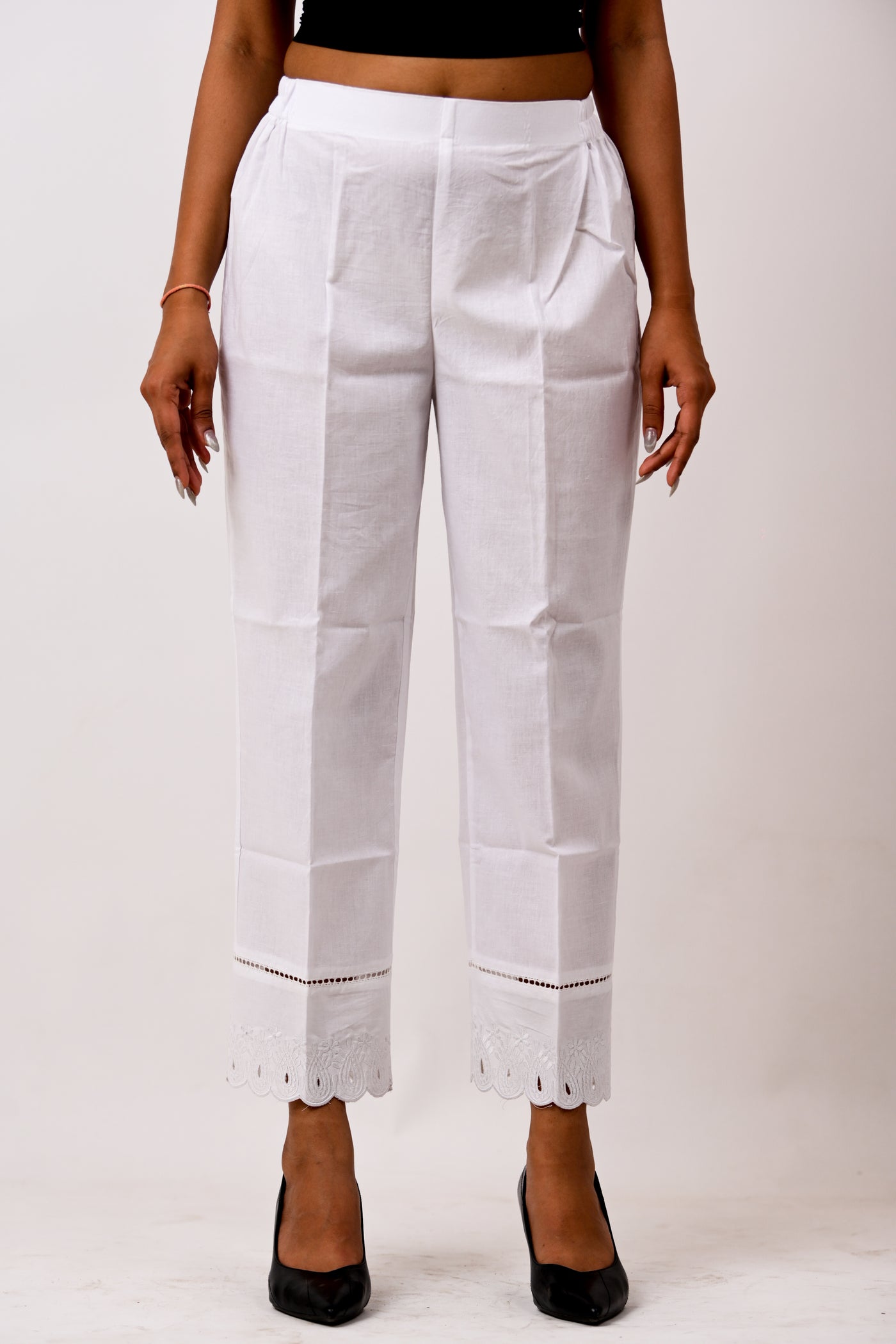 Paisley Cotton Pants - White on white