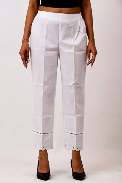Paisley Cotton Pants - White on white-shopsneh