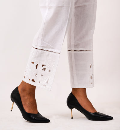 White on white Checkered Embroidered pants