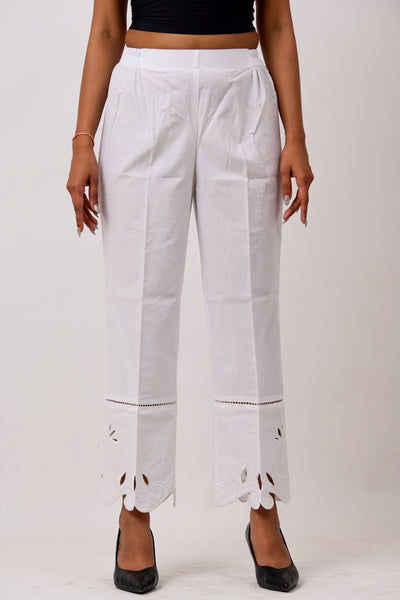 Petal cutwork Pants - White-shopsneh