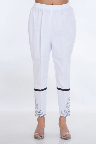 White Embroidered Pants-shopsneh